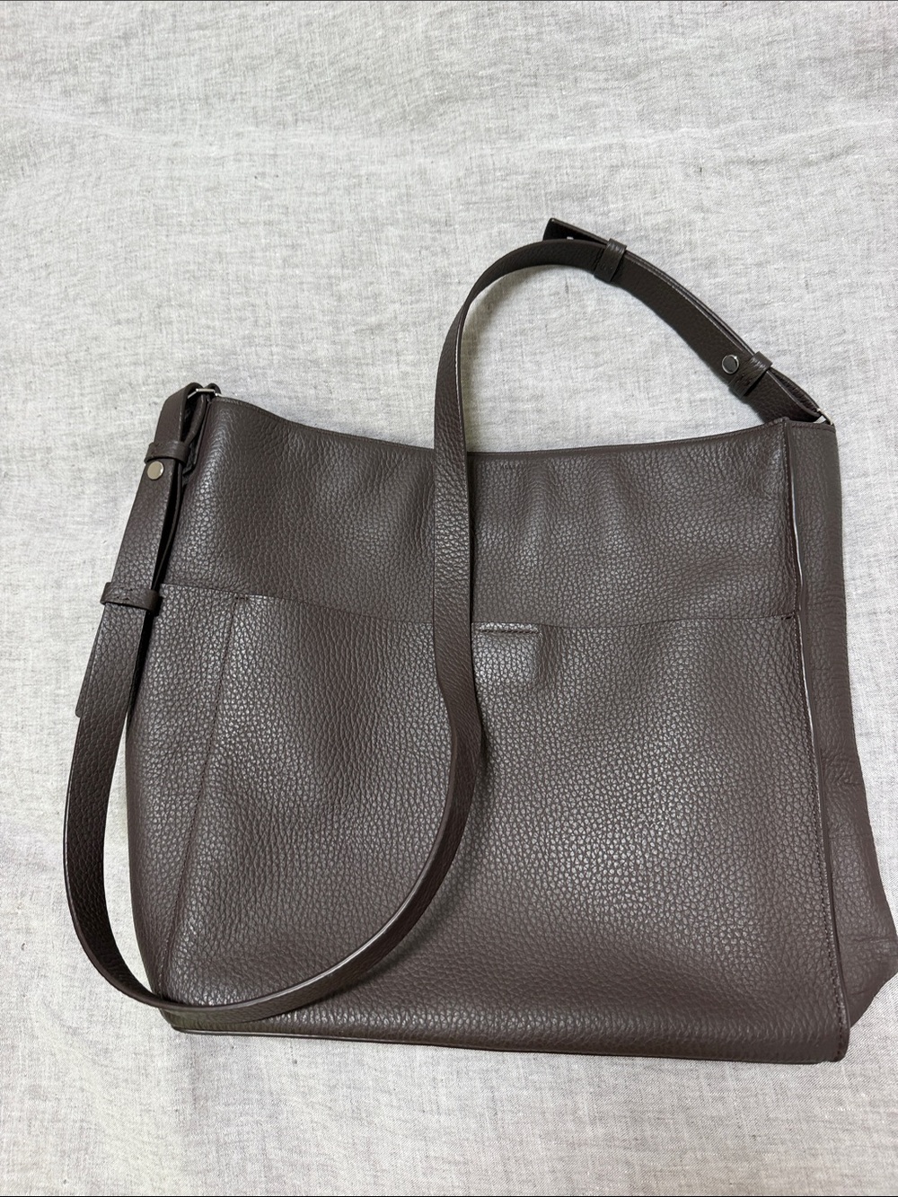 All Saints Leather Crossbody Tote Bag in Dark Brown Leather